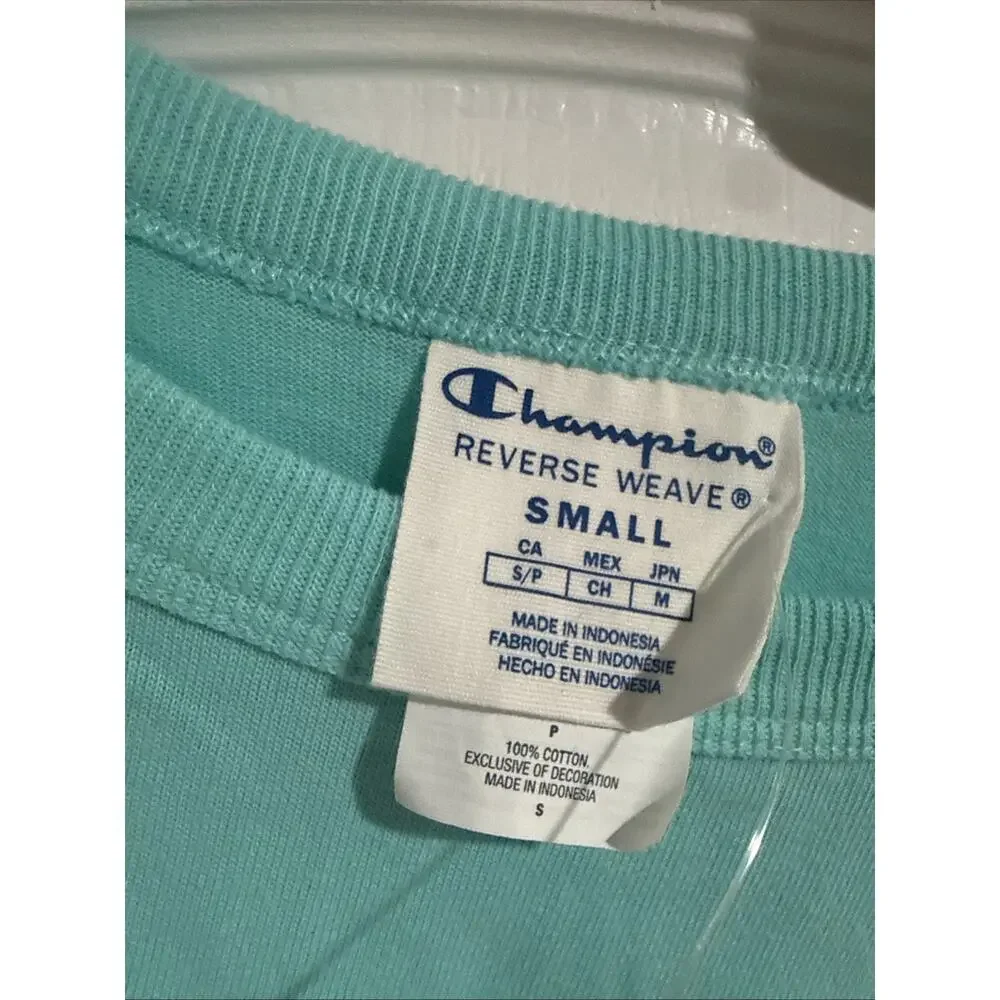 NWT Champion Women's Reverse Weave Heritage Crop Tee Embroidered Logo Aqua Small